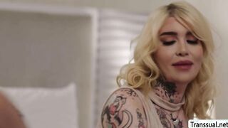 Busty Tgirl barebacks delivery boys ass