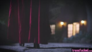Shemale witch fucks horny big tits babe