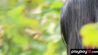 Petite asian babe stripping at vineyard
