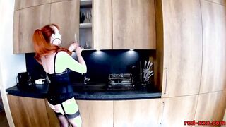 Turned On housewife Red XXX plays with her new african vibrator