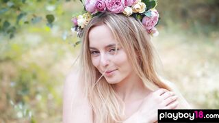 All natural babe stripping in the forest
