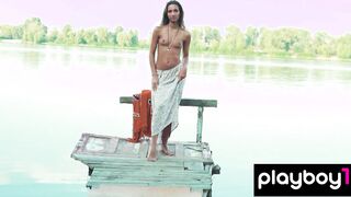 Petite Ukrainian babe stripped by a lake