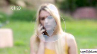 Blonde pornstar facesits a petite teen