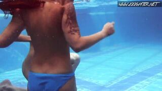 2 Goddess dyke brunettes into the swimming pool