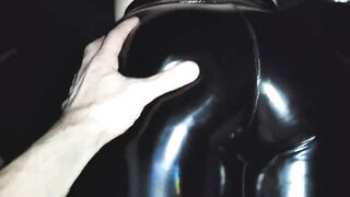 Plowed and Cum on butt into tight ebony vinyl pants