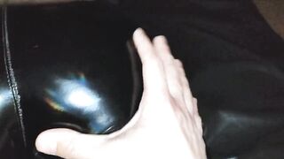 Plowed and Cum on butt into tight ebony vinyl pants