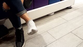 Shoe shopping Lover's goddess big feets foot into stilettos