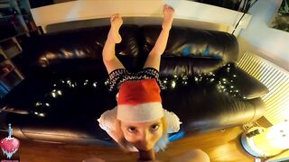 Xmas fellatio with dripping cum, foot, and behind the scenes