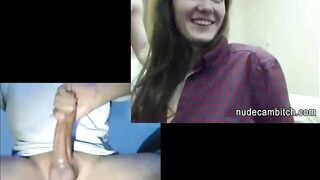 Amateur Lusty lovers helping dude jerk off on web cam