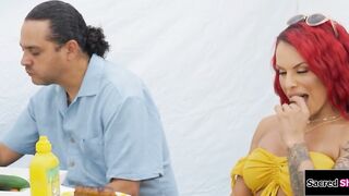 Busty TS Foxxy barebacked by bfs stepson