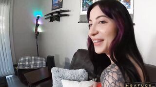 Inked Goth Charlotte tasting a Big Cock