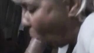Grandma work cock head with lips and get cum
