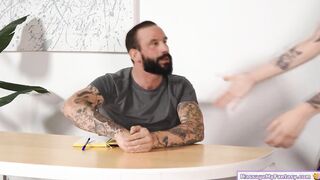 Hairy pussy masseuse is fucking her boss