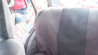 Sex into outdoors. Into back seat vehicle on side of