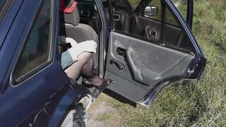 Sex into outdoors. Into back seat vehicle on side of