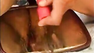 MILF masturbating with dildo and squirt on a glass