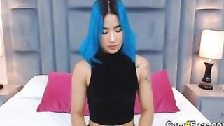 Blue Haired Babe Plays With Her Pink Vibrator