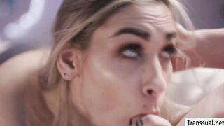 Blonde TS fucks her dance mates pussy
