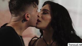 Slim TS stepmom lets her horny stepson bareback her ass