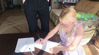 A shy school girl could not resist the tutor and took