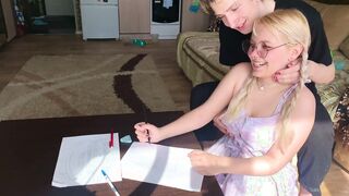 A shy school girl could not resist the tutor and took