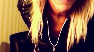 Shemale in leather jacket blowjob