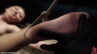Bound brunette slave feet tormented