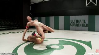 Busty MILF wrestler bound and whipped