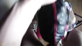 Laura is blindfolded and blows with passion a long penis with big load of cum, point of view watch