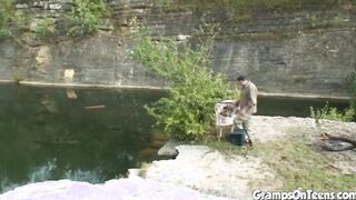 18 Yo takes gramps penis by the lake
