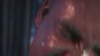 Big Titted black whore lays on stage while getting her cunt fuck
