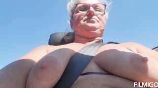 Boobs out while ride into a convertible