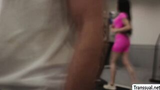 Muscle man licks and analed shemale goddess in the guym