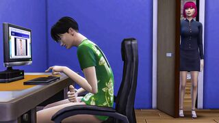 Japanese Milf Catches Her StepSon Masturbating Into Front Of The