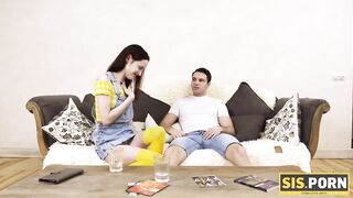 SIS. PORN. 19 Yo woman with red hair looks fragile but stepbros penis enters