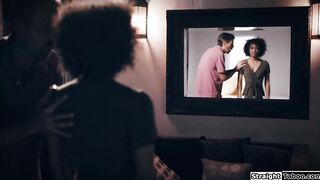 Photographer makes an ebony model squirt