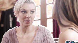 Asian stepdaughter licks stepmom on bday