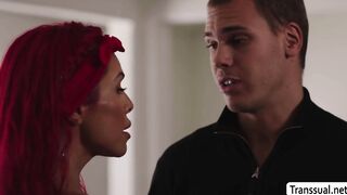 Whore TS lets husband watch while analed