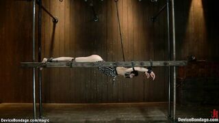 Lesbian strapped to ladder and spanked
