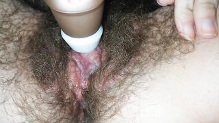 Incredible bushy vagina huge clitoris masturbation soak orgasm inside closeup