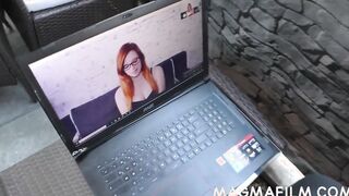 Red Haired honey gets twat creampie