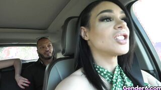 Interracial threesome sex of two transgender