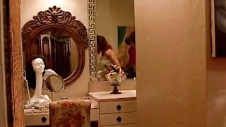 Lusty ginger catches her hubby while she jerks off inside bed