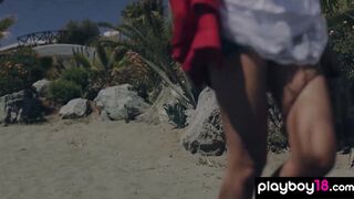 Petite Czech babe reveals her tiny tits