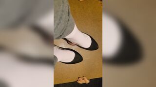 Squished out cum with flats and sheer socks