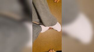 Squished out cum with flats and sheer socks