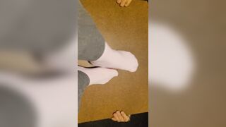 Squished out cum with flats and sheer socks