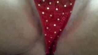 Close-up twat masturbated with lingerie