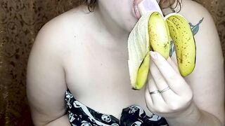 having fun with bananas on camera