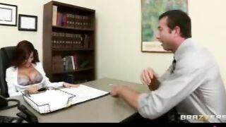 Long-tit dark hair Hispanic boss fucks employee's rough-penis into office